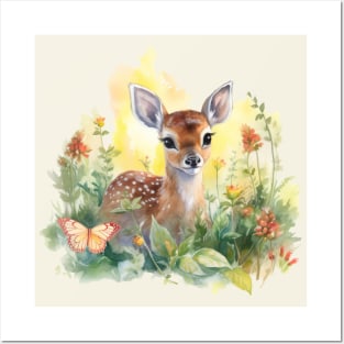 Baby Deer and Wildflowers Posters and Art